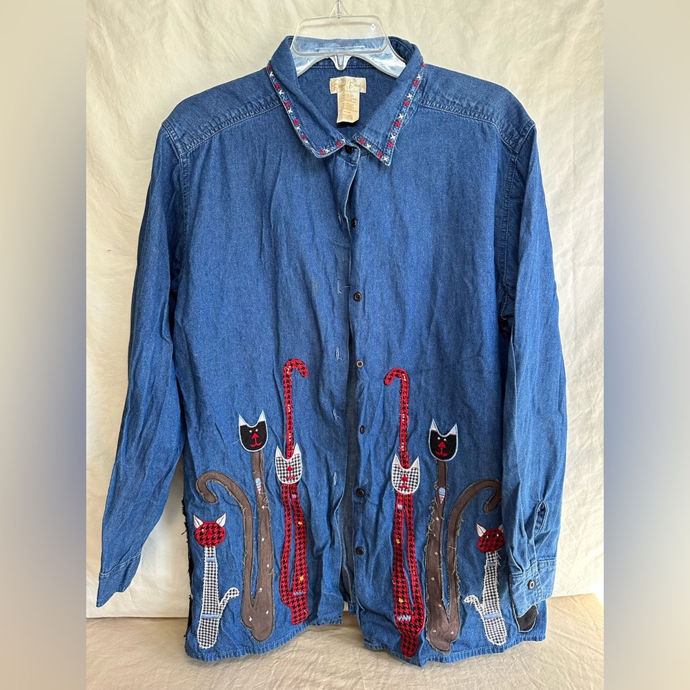 Vintage Cat Denim Button Up Bobbie Brooks